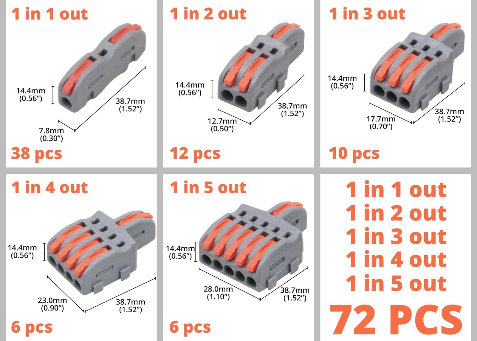 72 Pcs Lever Nut WireConnectors 1 in 1,2,3,4,5 Out Compact Lever Splicing Wir…