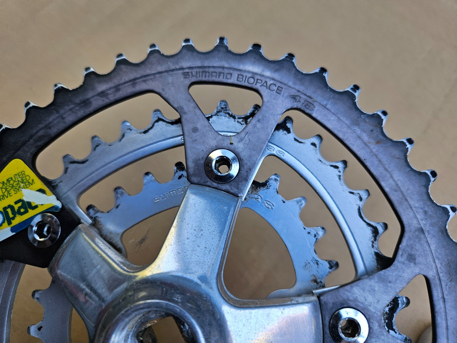 Vintage Shimano FC-B124 BioPace Triple Mountain Crankset 175mm 48/38/28 XT Japan