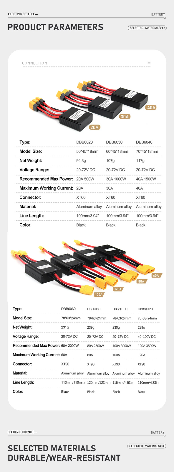 E-bike Battery Module 20A-100A 20V-70V E-bike Dual Battery Connect 40-100V 120A