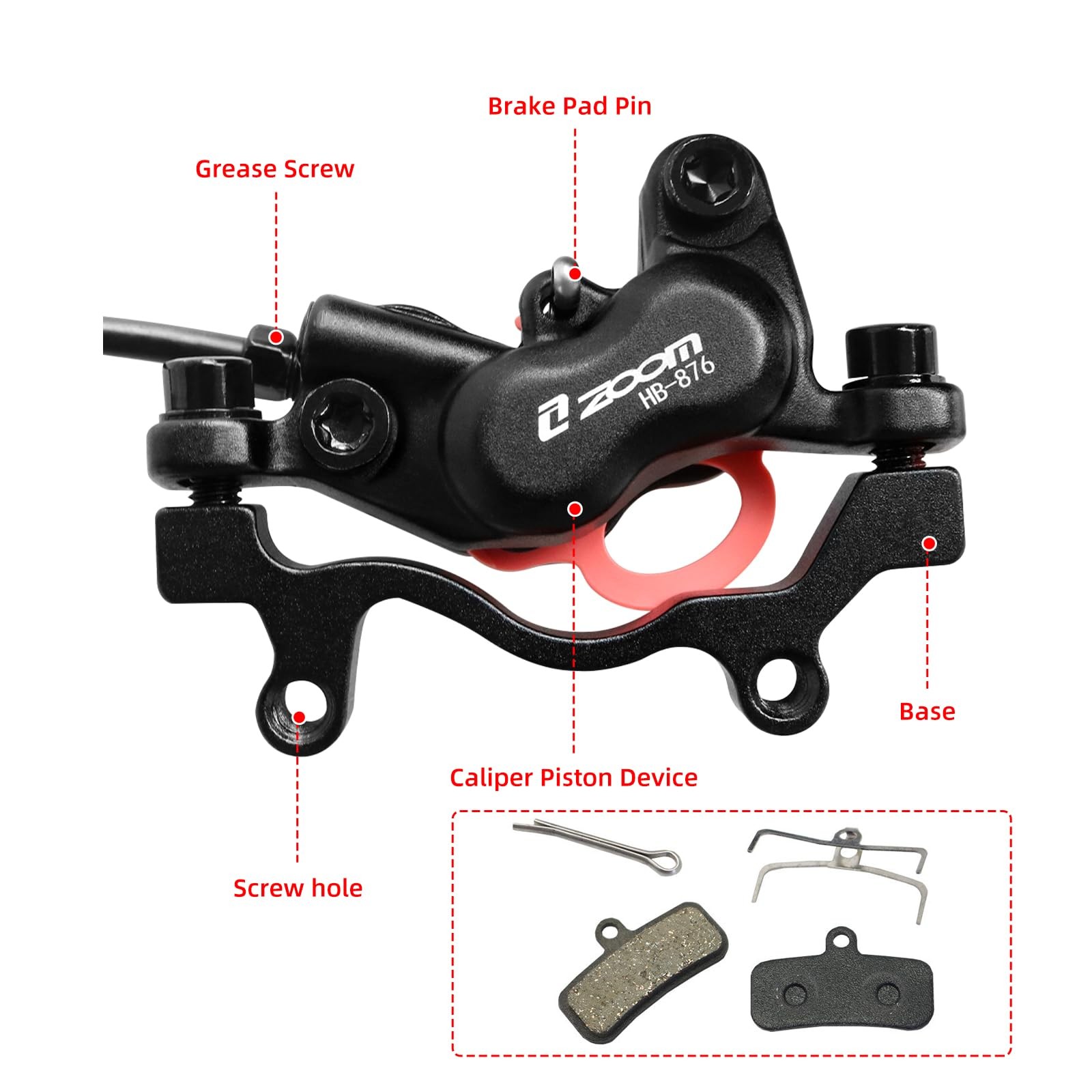 Z00M HB876 4-Pistons Hydraulic Disc Brake Set, MTB Front Brake-Black