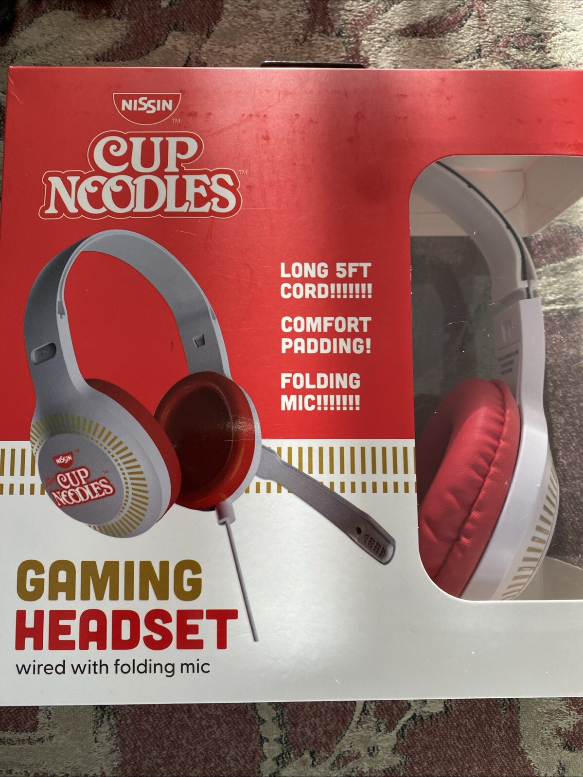 Cup Noodles Red/White Gaming Headset Wired/folding Mic 5ft Cord