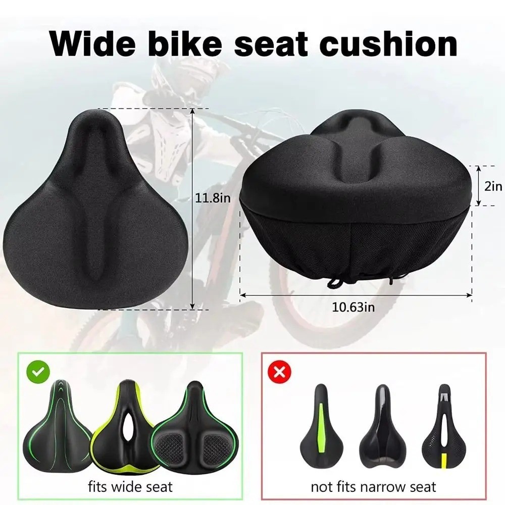 New Comfort Bike Seat Cushion Soft Gel Extra Wide Big Bum Bicycle Saddle Pad
