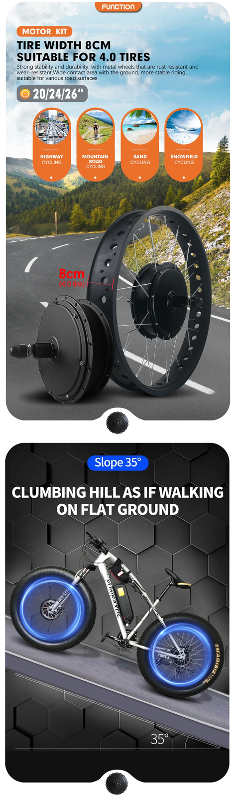 20 24 26inch Electric Fat Bike Kit 1500W Brushless Rear Cassette Hub Motor Wheel