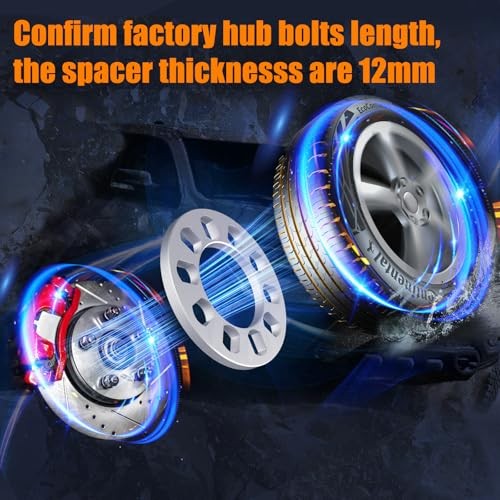 12mm Universal Wheel Spacers, 1/2 inch Aluminum 12mm (1/2″) Thick 4 Pack