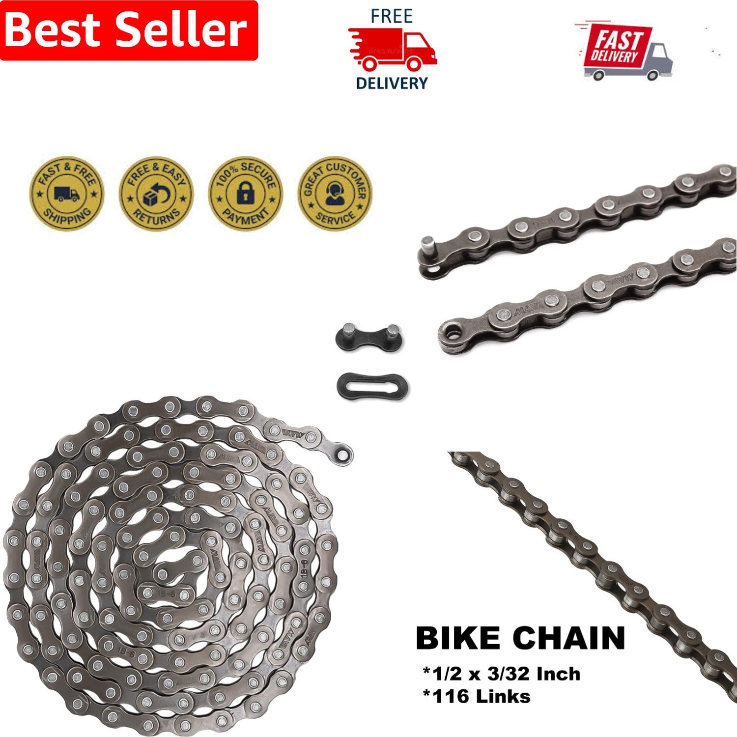 Compact 6/7/8-Speed Bike Chain – Rust-Proof & Easy Install, 58 Inches