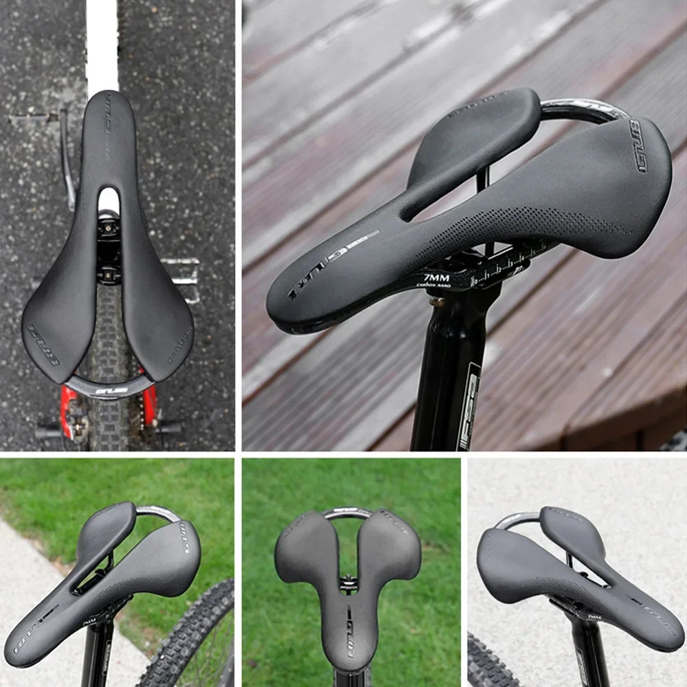 Ultra-Light Hollow Bike Saddle Carbon Fiber Leather Mountain/Road Bikes Seats