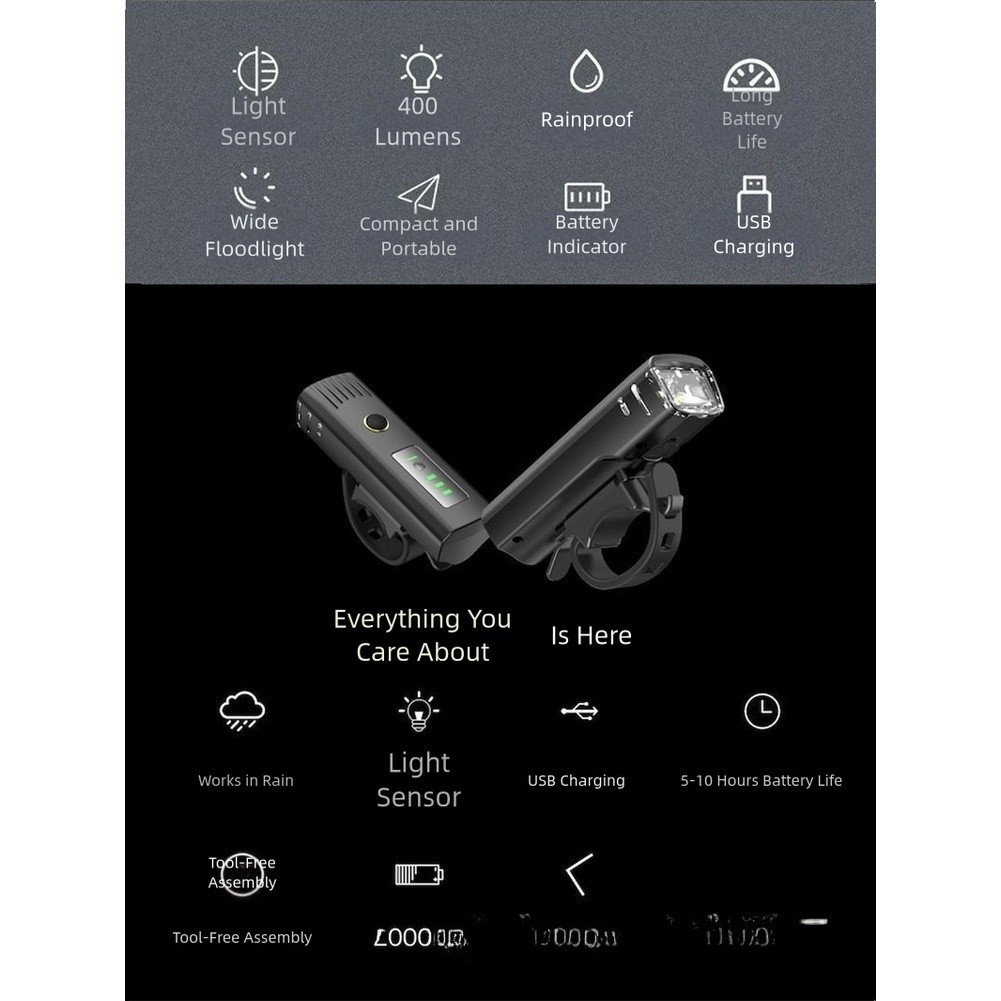 Smart Sensor Rechargeable Bike Light with Waterproof ABS Body and Auto Dimming