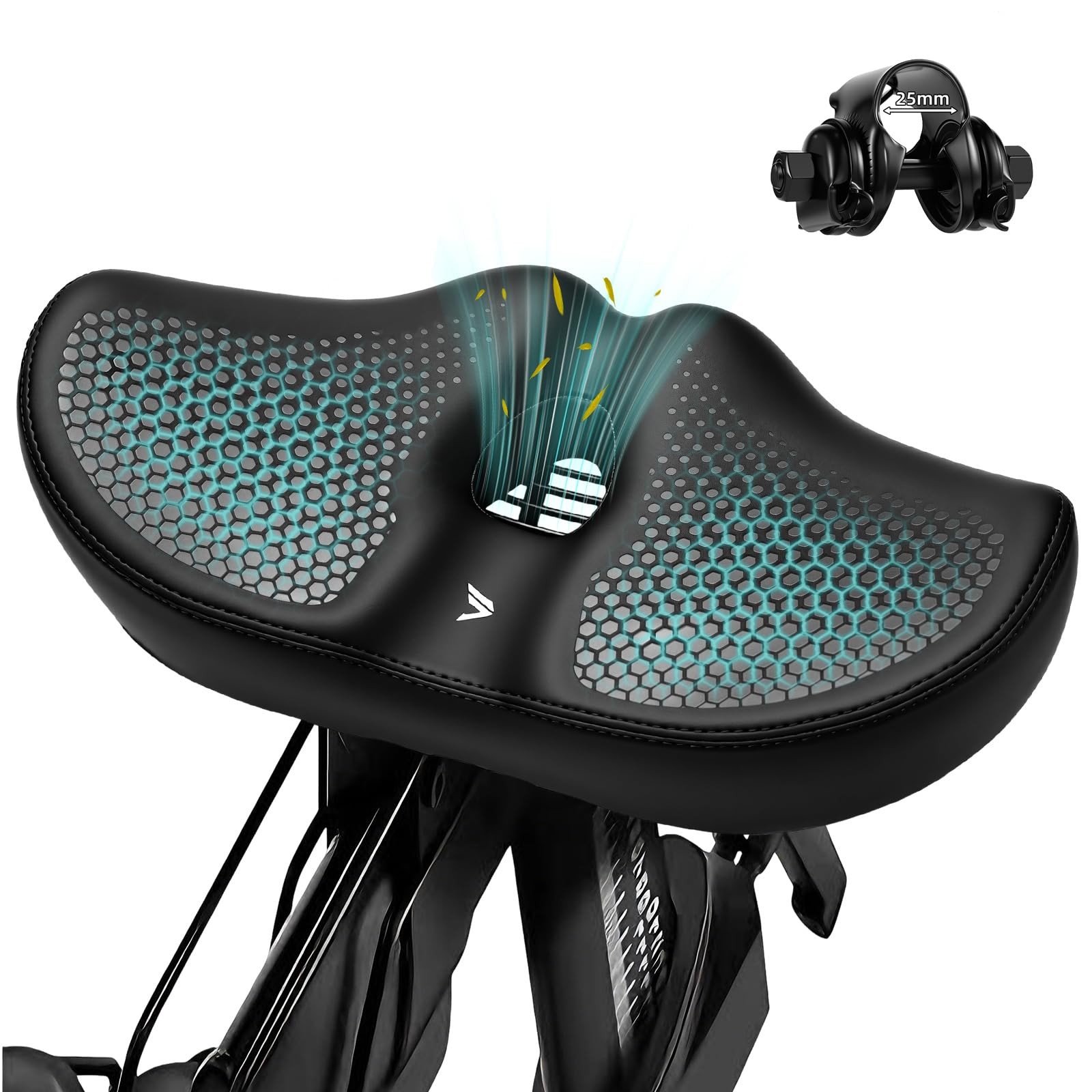 Wide Noseless Bike seat Cushion for Men Women Memory Foam Filling Black
