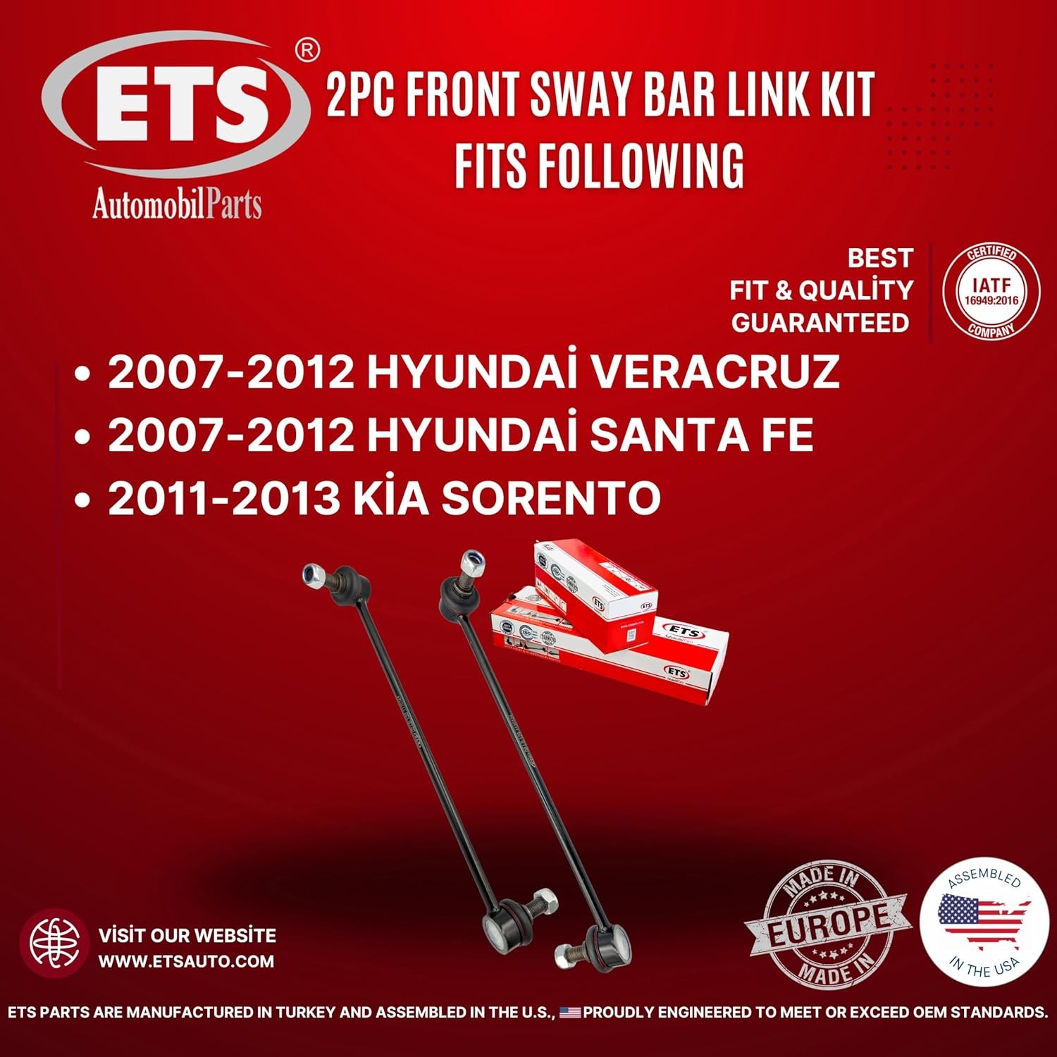 Kia Sorento 2011-2013 2Pc Sway Bar End Link Kit 08.KT.715 Stabilizer Link