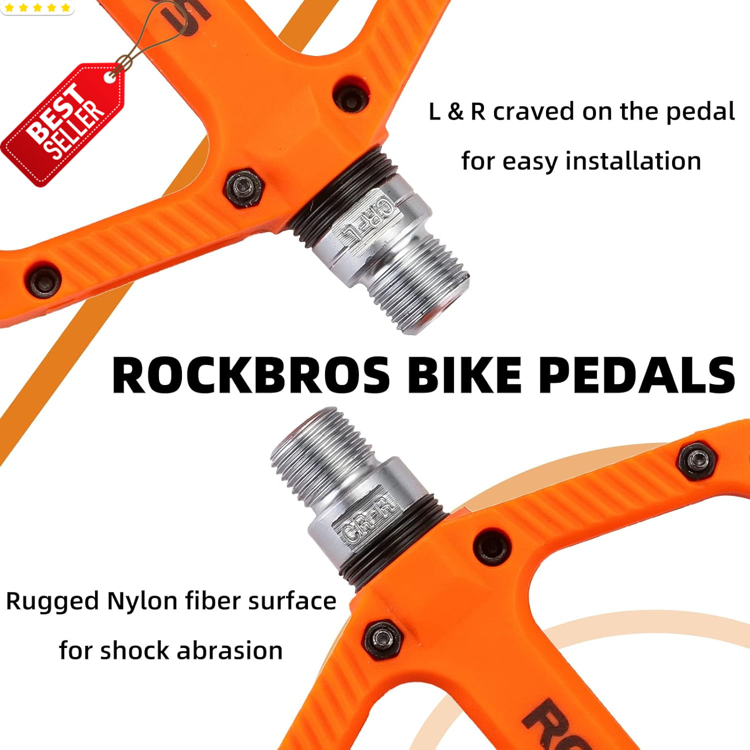 RockBros MTB Bike Pedals 9/16″ Nylon Composite Wide Flat Platform – US