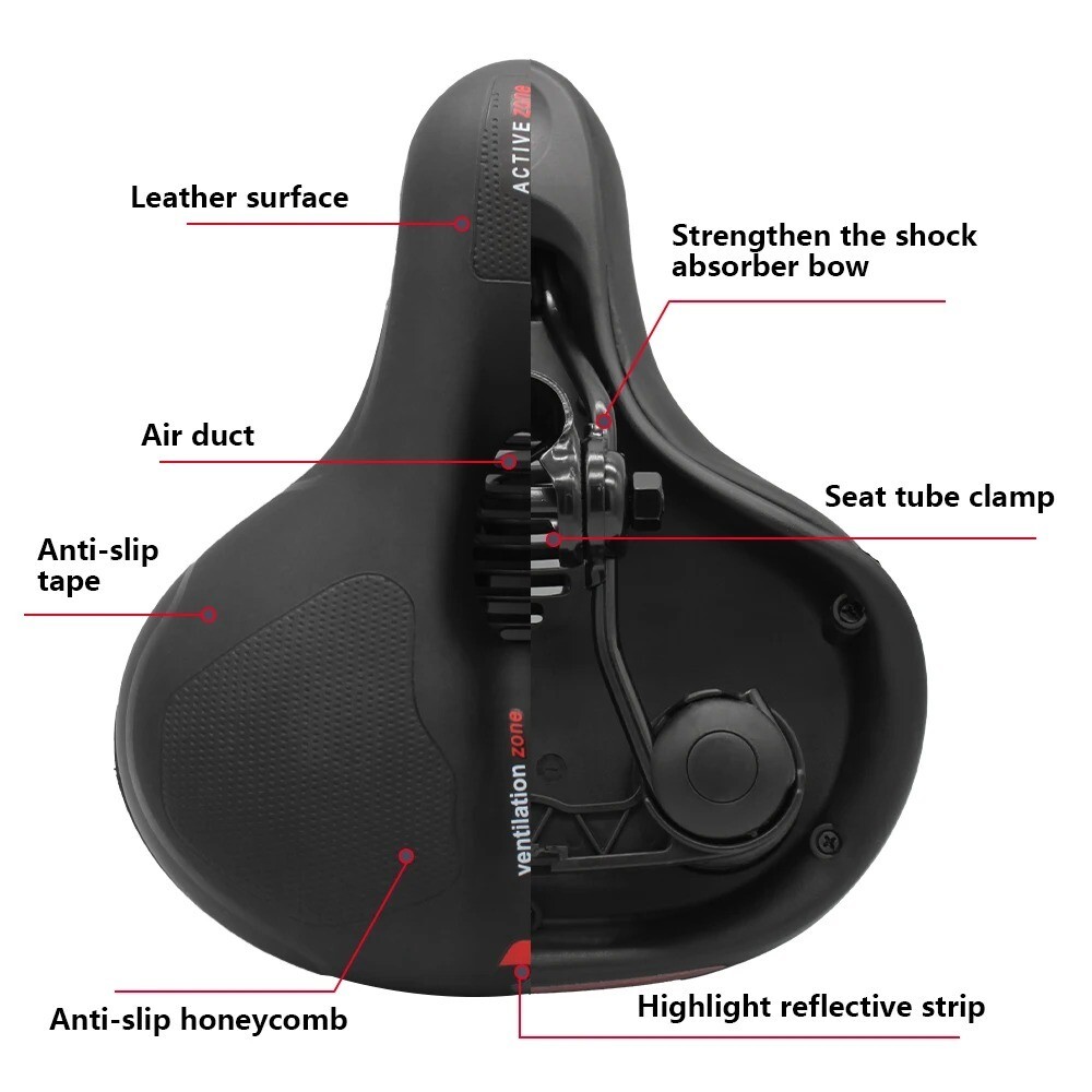 MTB Bicycle Bike Saddle Seat Comfort Wide Big Bum Soft Gel Cushion Pad Sporty