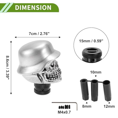 8.6cm Skull Shift Knob Universal Gear Shifter Knob Resin Stick Silver Tone