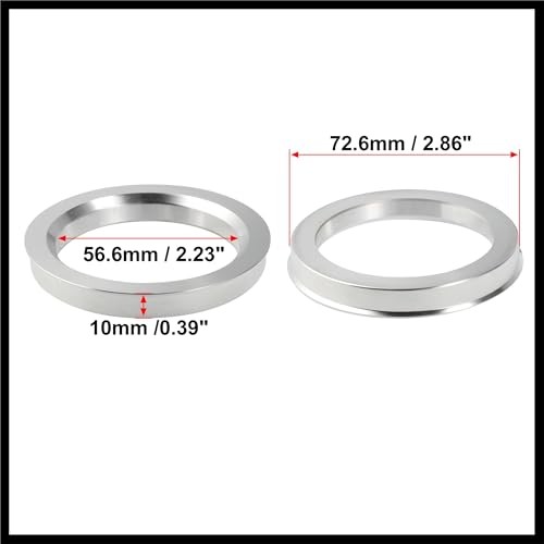 4pcs OD 72.6mm to ID 56.6mm Aluminium Alloy Car Hub Centric Rings Wheel Bore