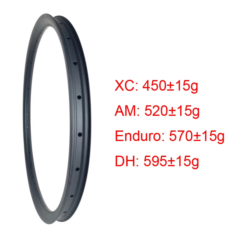 Customizable XC 450g, Enduro 570g, MTB Tubeless Carbon Bike Rim 29er Width 25mm