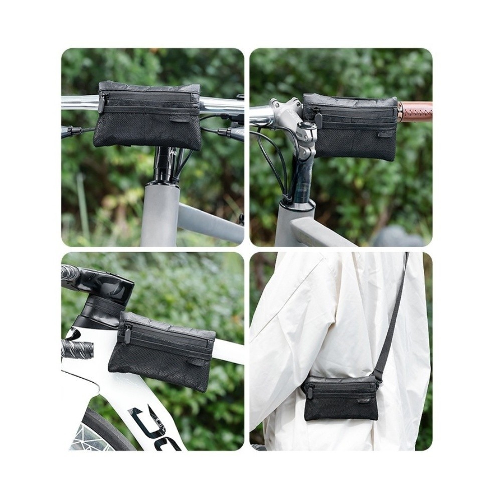 Waterproof Bike Handlebar Bag Nylon with Shoulder Strap and Secure Attachment