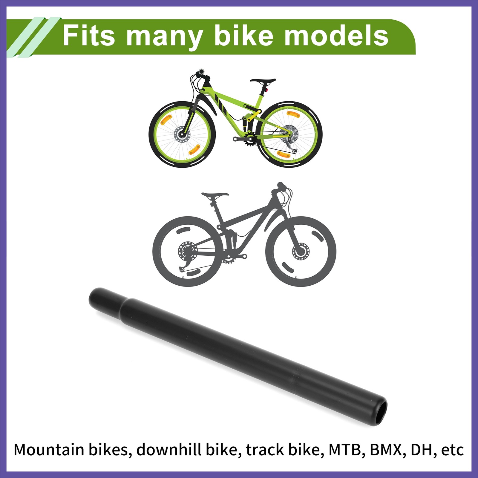 Bike Seat Posts 25.4x300mm Durable Universal Saddle Post Seat Tube Steel