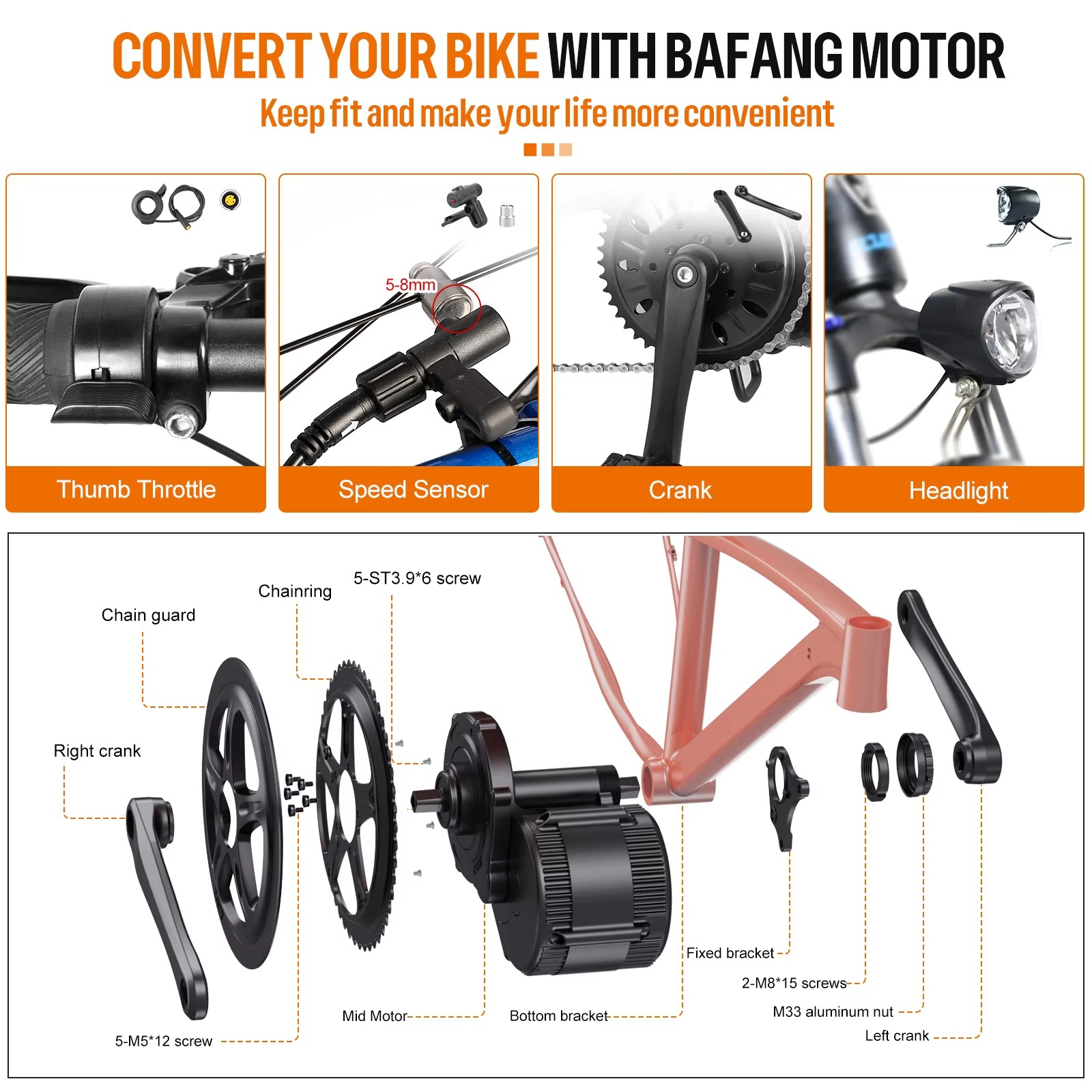 48V/52V1000W BBS02B BBSHD Bafang Mid Motor DIY Conversion Kits For Electric Bike