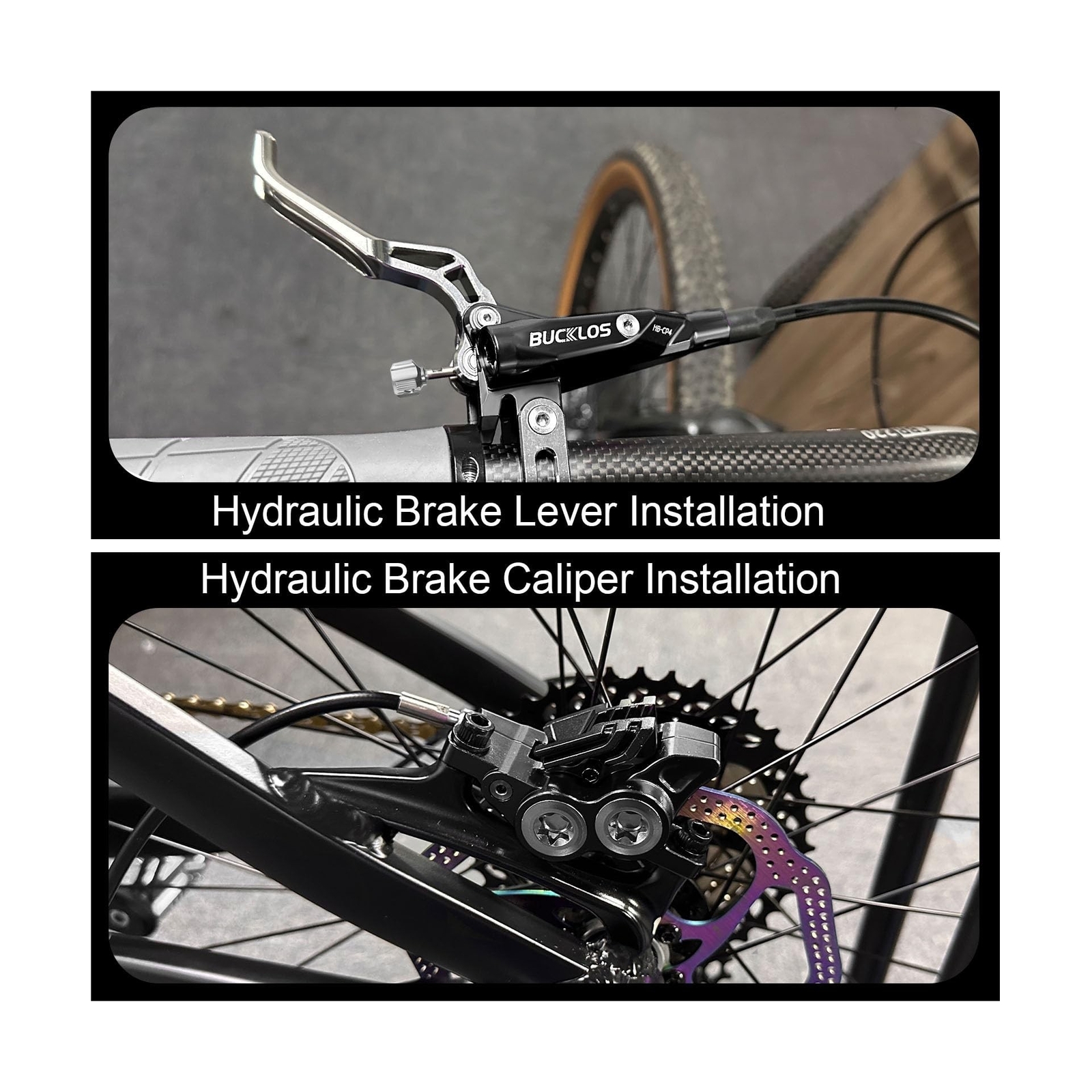 BUCKLOS MTB Hydraulic Disc Brake Set 4 Pistons Front 850mm and Rear 1550mm Hy…
