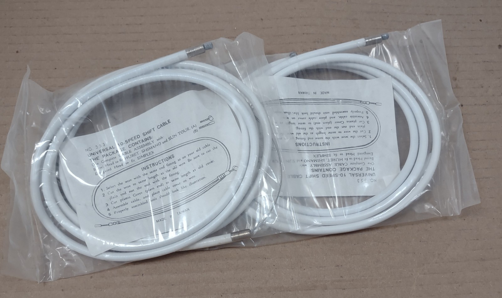 New VIntage Bike Shift Cable Cables Pair White