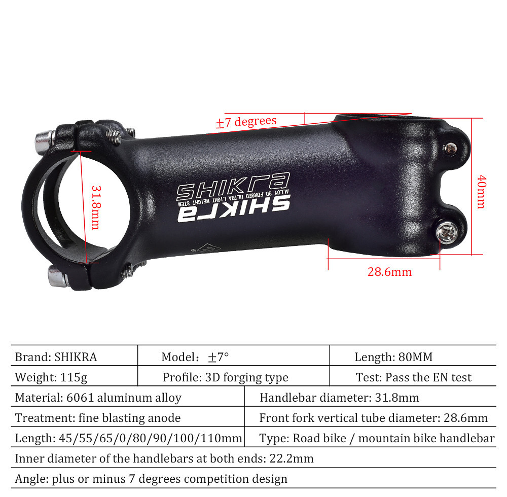 Ultralight Aluminum Bicycle Stem 7° Mountain Road Bike Handlebar Stems 35-110mm