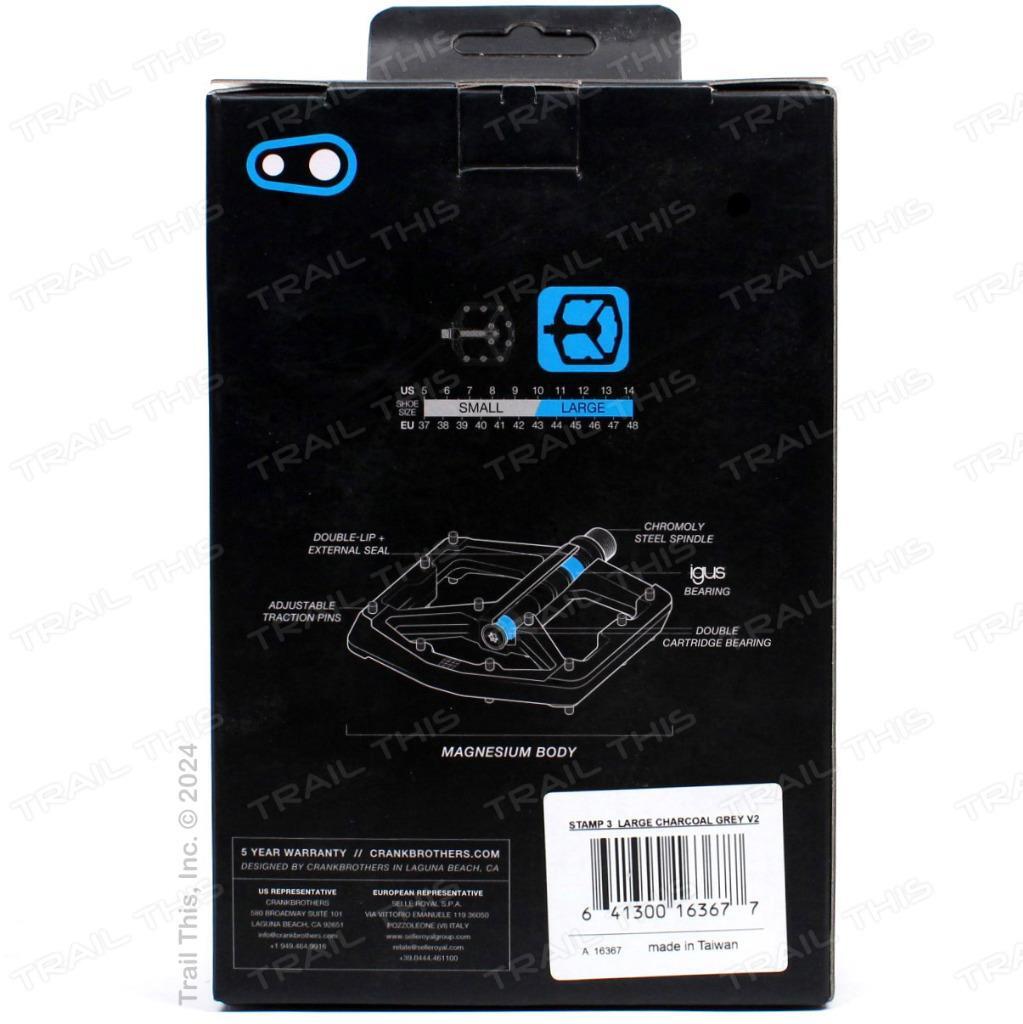 Crank Brothers Stamp 3 Mg Large Charcoal Grey Platform MTB Bike Pedals Magnesium