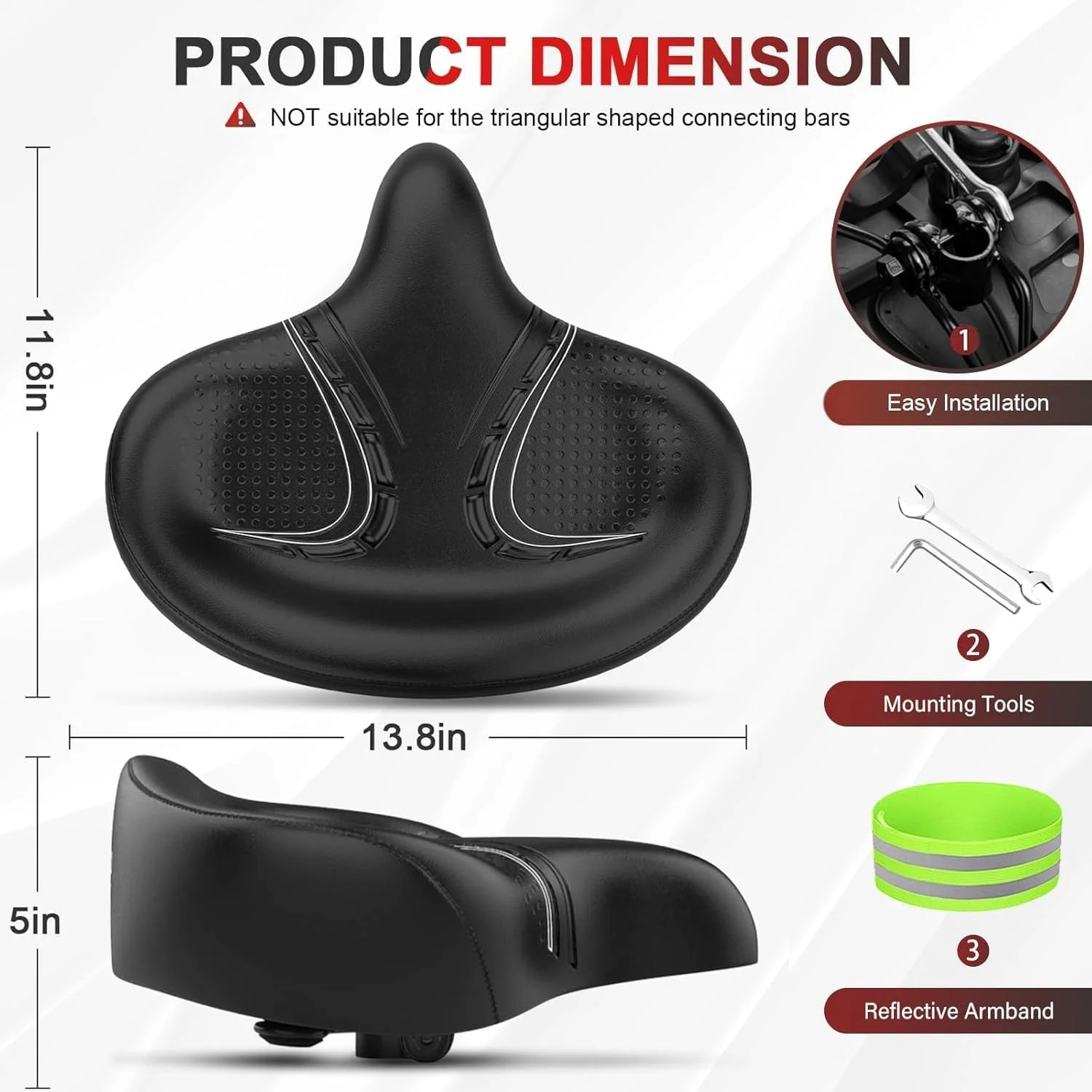 BLUEWIND Oversized Bike Seat, Wide Bicycle Saddle Novel Backrest Design for Elec