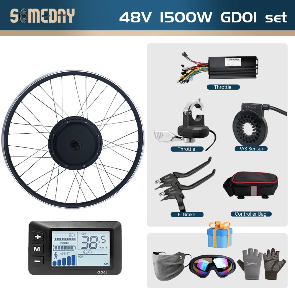 48V 1500W Electric Bike Conversion Kit Brushless Gearless Rear Wheel Hub Motor