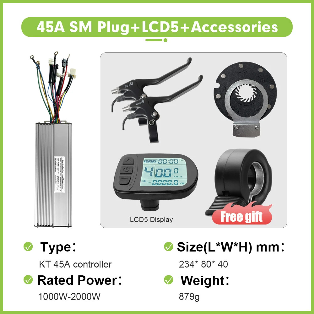 Electric Bike Sine Wave KT Controller 36V/48V/52V 45A with LCD Colour Display