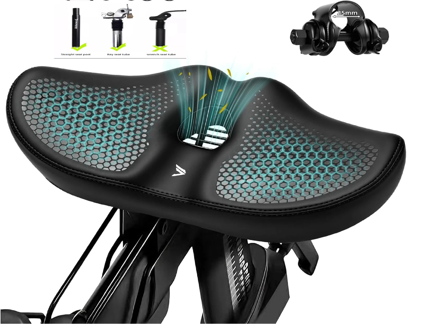 Extra Wide Noseless Bike seat Cushion for Men Women Memory Foam Filling Large…