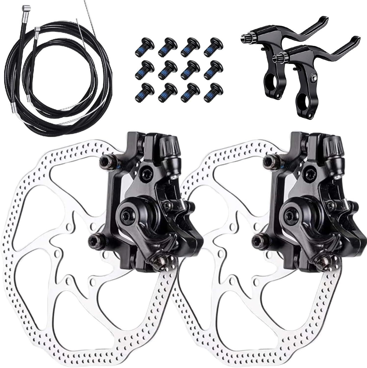 Universal Bike Disc Brake Kit: 2x 160mm Rotors, Calipers & Brake Levers Included