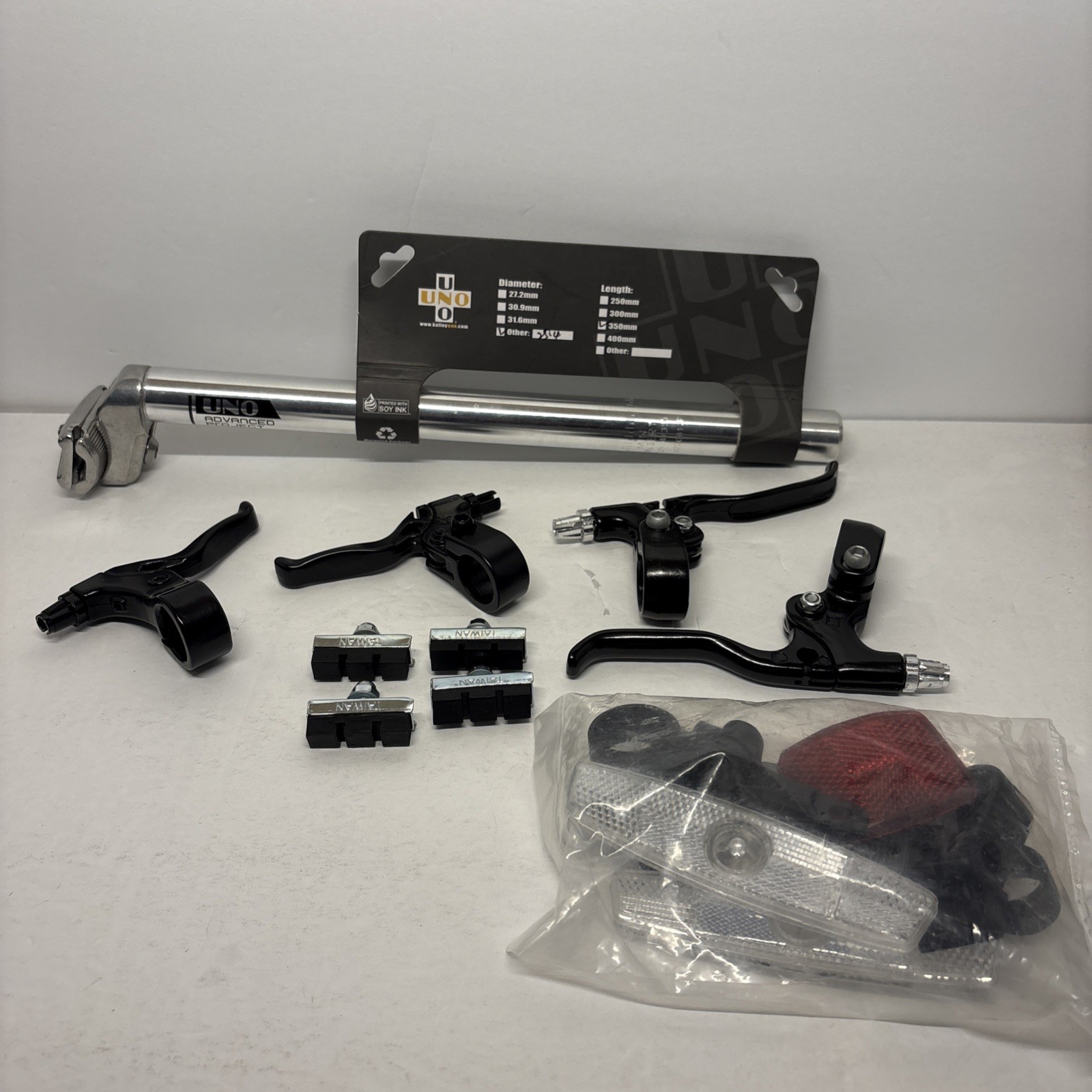 Kalloy Uno 602 seatpost 25.4x350mm Silver + FitBike Stock Front Brakes Bundle
