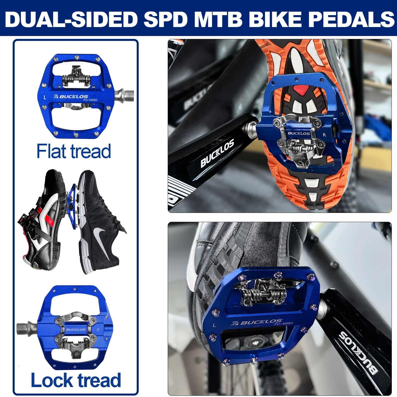 BUCKLOS MTB Bike Pedal for SPD Dual Self locking MTB Platform Pedals Footrest