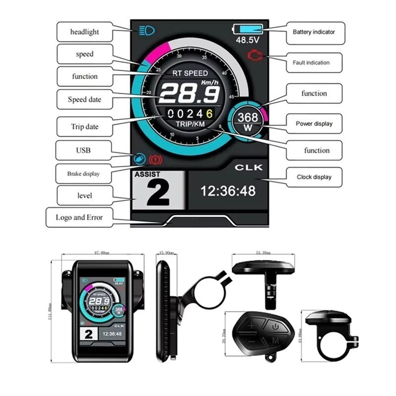 UKC1/ UKC1+ EBike LCD Colorful Display with UART No. 2 OMD Protocol