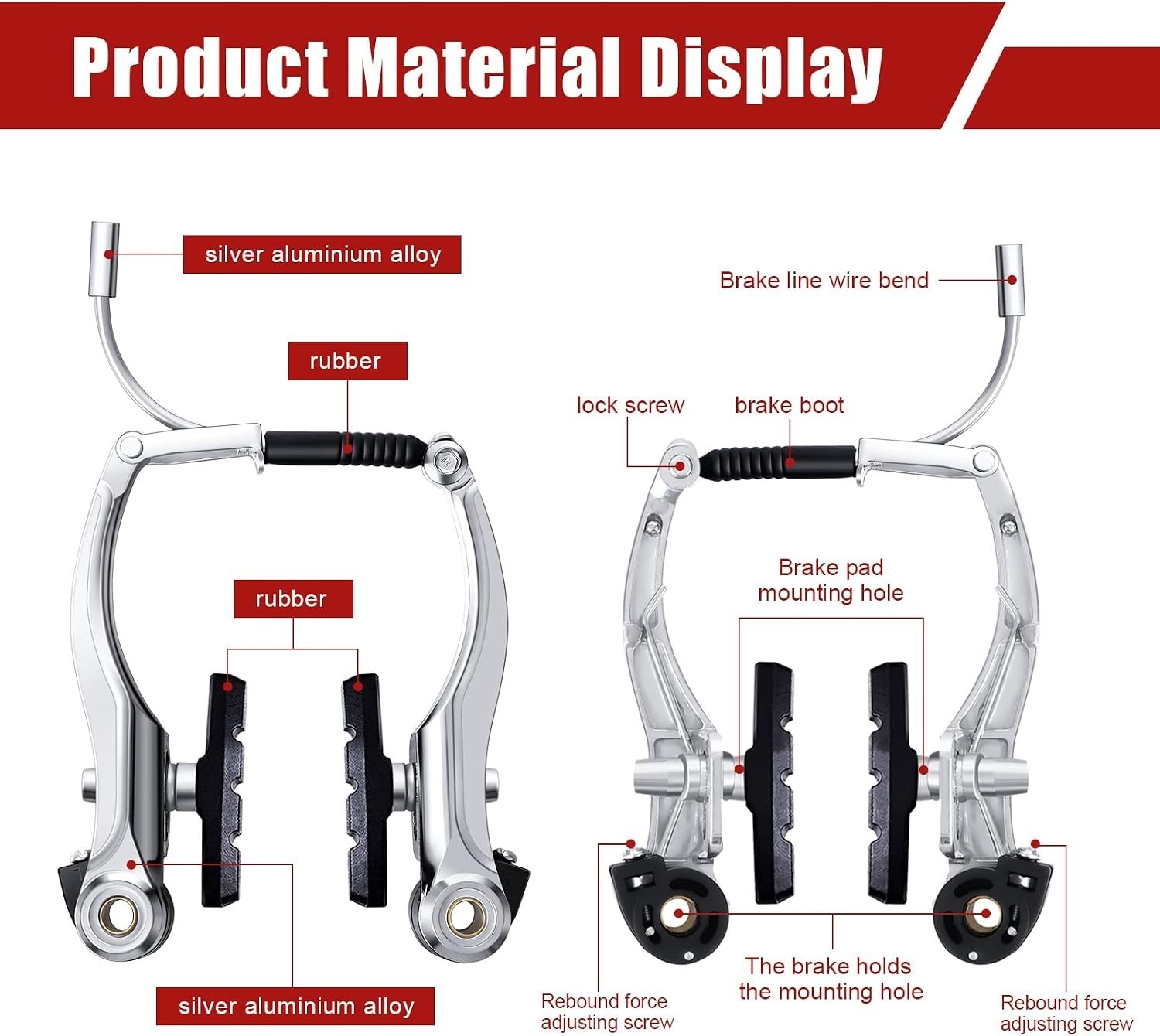 Bike Brake Set V-type Aluminum Alloy Cables Levers for MTB Road Bikes