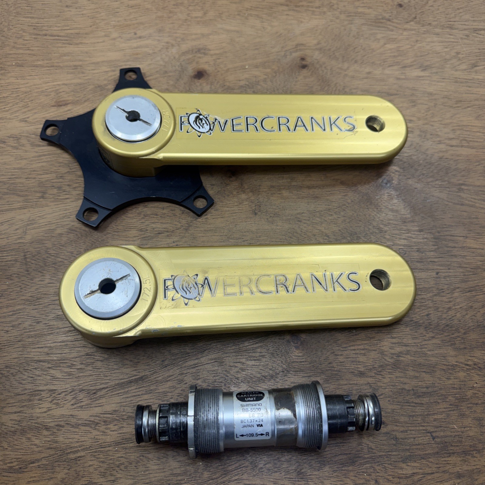 Power Cranks 172.5mm Training Crankset w/ Bottom Bracket Gold
