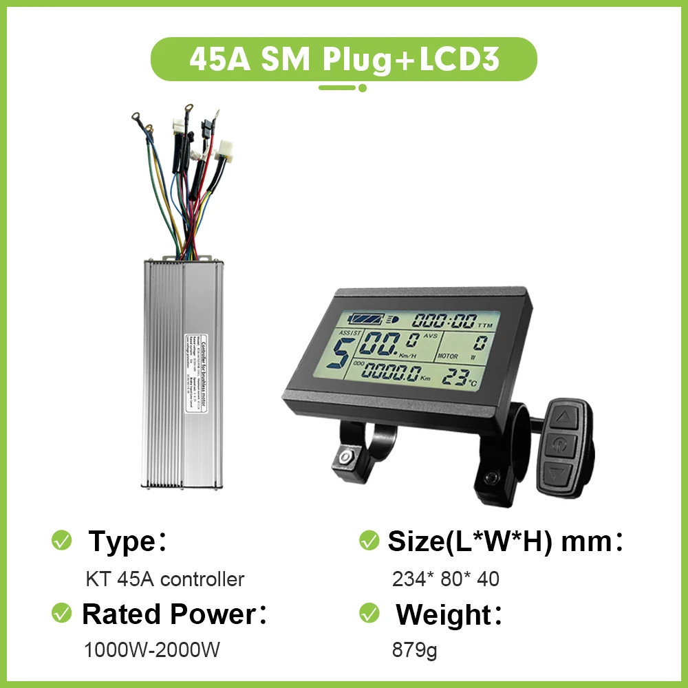 Electric Bike Sine Wave KT Controller 36V/48V/52V 45A with LCD Colour Display