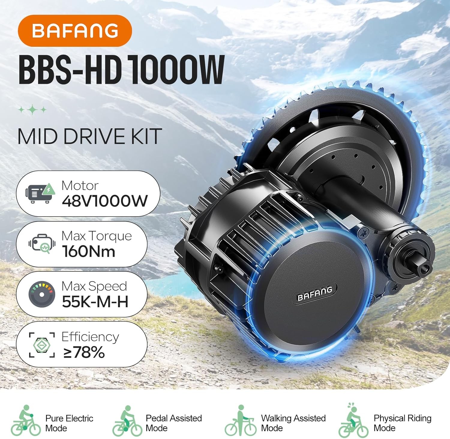 48V1000W BAFANG Mid Drive Motor Kit BBSHD Ebike Conversion Kits BB68-120mm USA