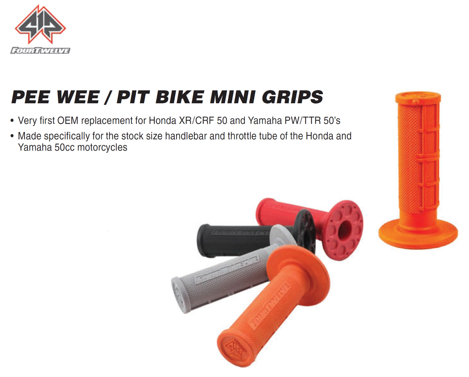 Dirt Bike Mini Grips, Yamaha PW50 TTR50 Honda CRF50 XR50 Suzuki DRZ70, Black 3/4