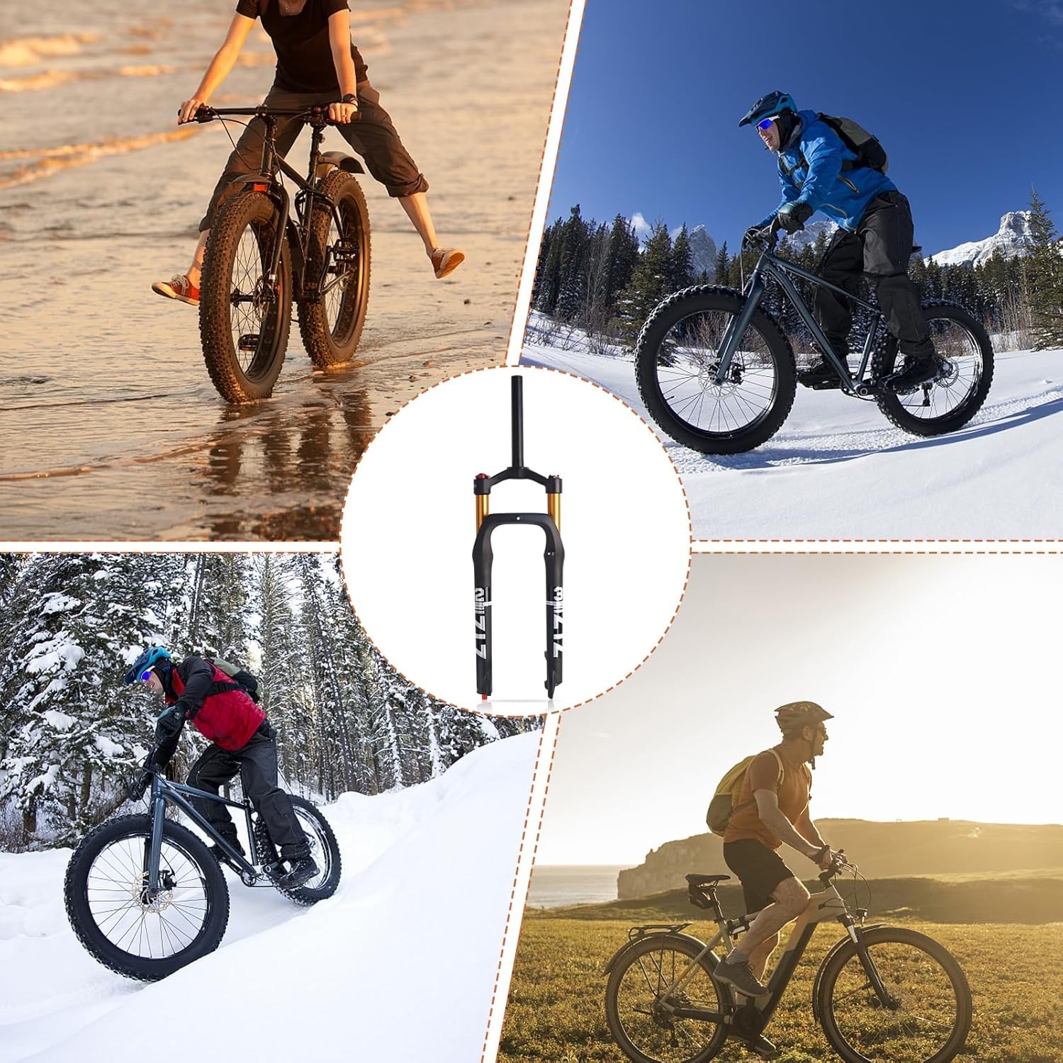 ZTZ 26″ Fat Tire MTB Air Suspension Fork, for Snow Beach XC Mountain Bike – HOT