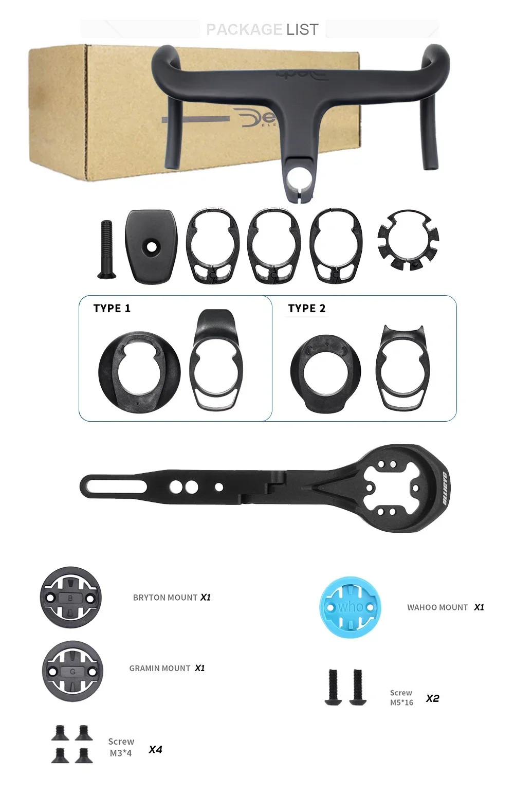 Carbon Fiber Bicycle Integrated Nternal Cable Handlebar with Spacers and Mount