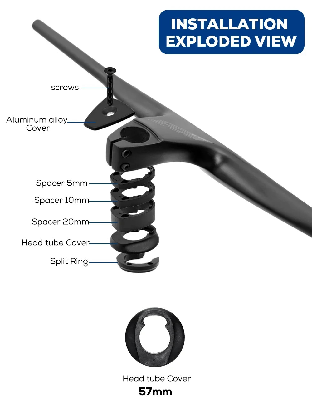 Full Carbon Fiber Internal XC Mountain Bike Handlebar -17 Degree 28.6mm Clamp