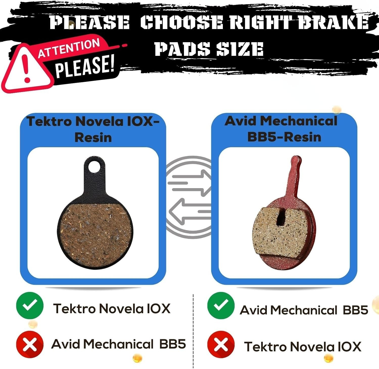 2 Pairs Bicycle Disc Brake Pads for Avid Mechanical BB5 (Resin,Semi-Metallic,Sin