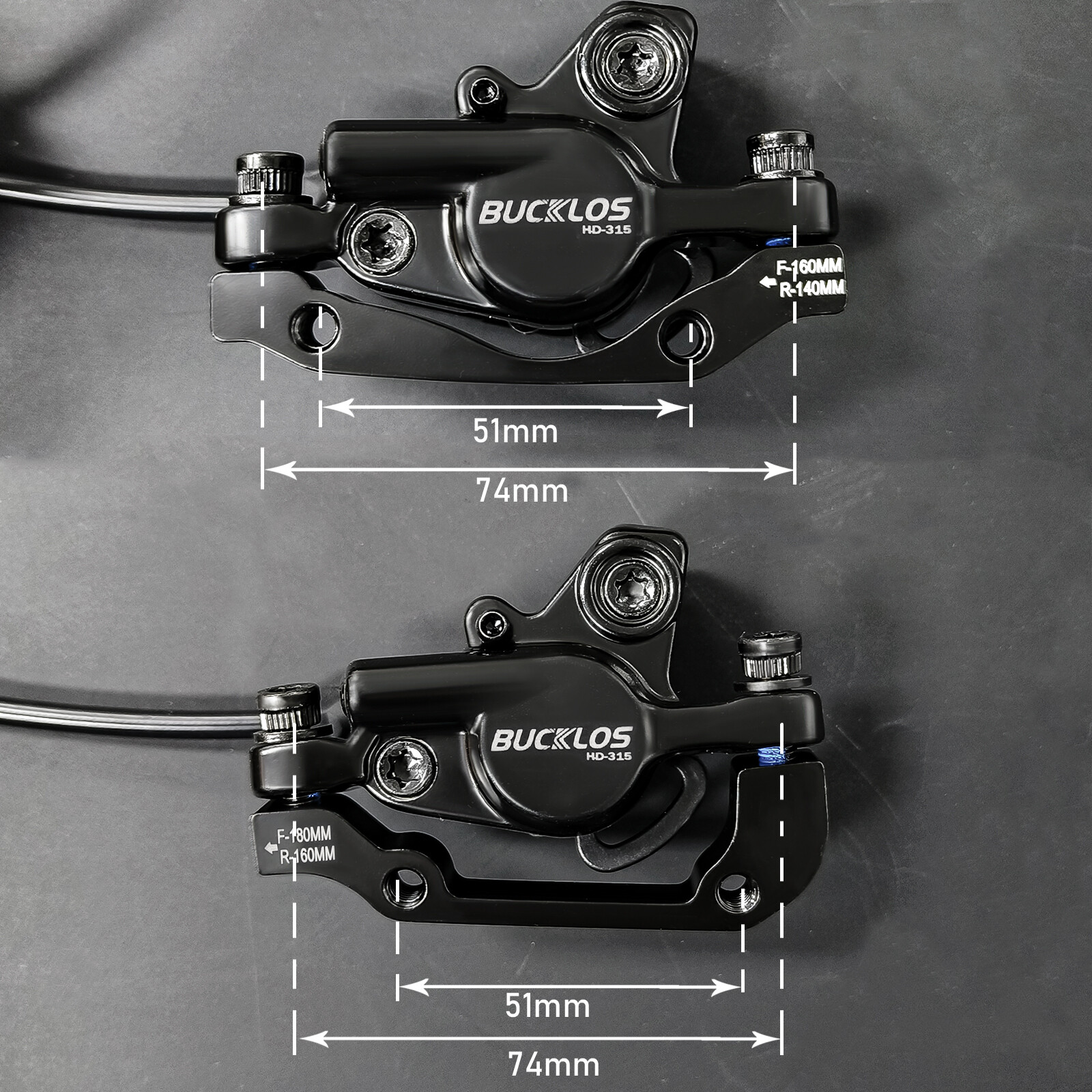 Front+Rear Hydraulic Disc Brake Set Levers 2-Piston Bicycle Oil Brake 800/1550mm