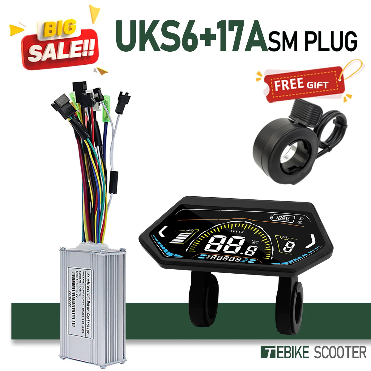 E-bike SineWave Controller 24V/36V/48V52V 17A 26A 30A 40A Three Mode Brushless