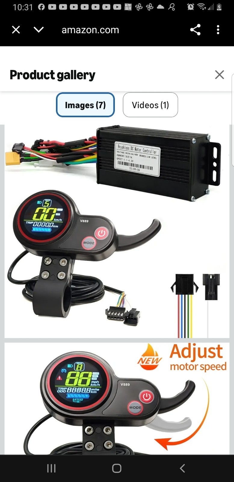 Electric Scooter Ebike 26A/30A Sine Wave Controller with LCD V889 Display for…