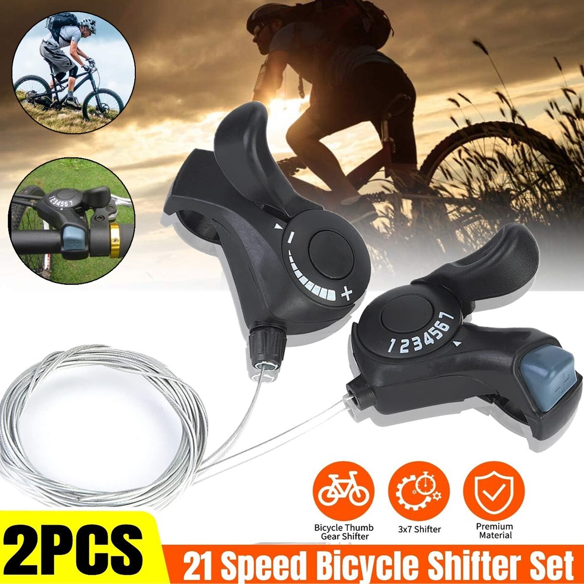1Pair 3×7 21 Speed MTB Mountain Road Bicycle Shifter Bike Thumb Gear Shift Set