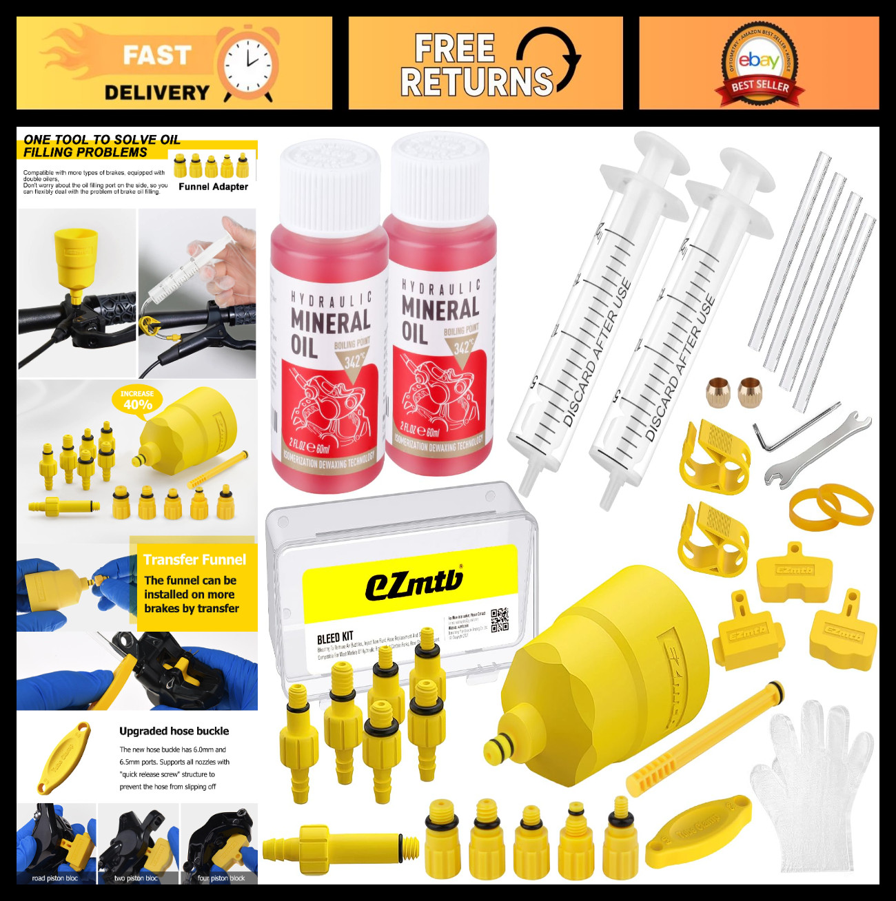 Hydraulic Brake Bleed Kit for Shimano, Tektro, Magura & Mineral Oil Systems – 12