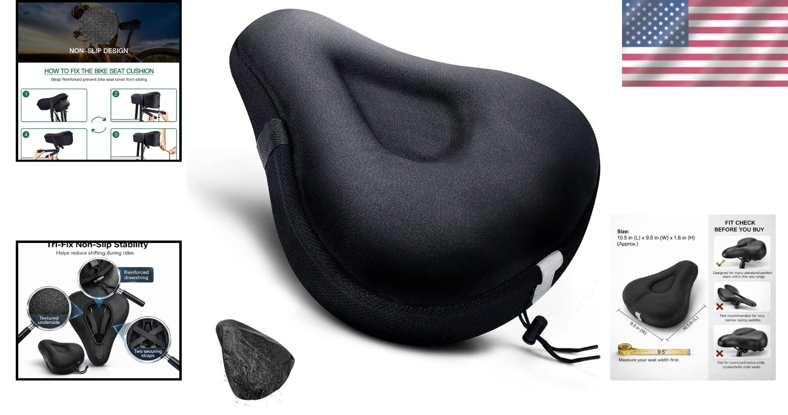 Ultimate Wide Gel Bike Seat Cushion – Soft Cover with Waterproof Case Included