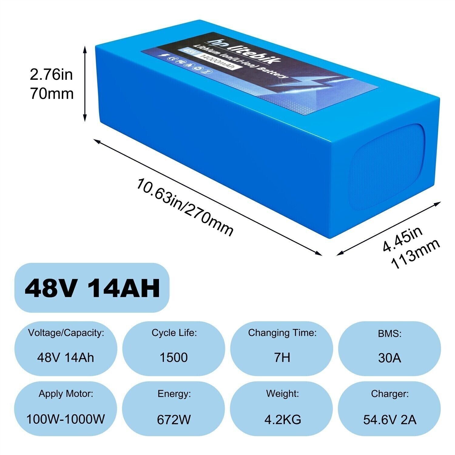 48V 14Ah Lithium ebike Battery for 200W-1500W Bicycle Electric Bike Scooter BMS