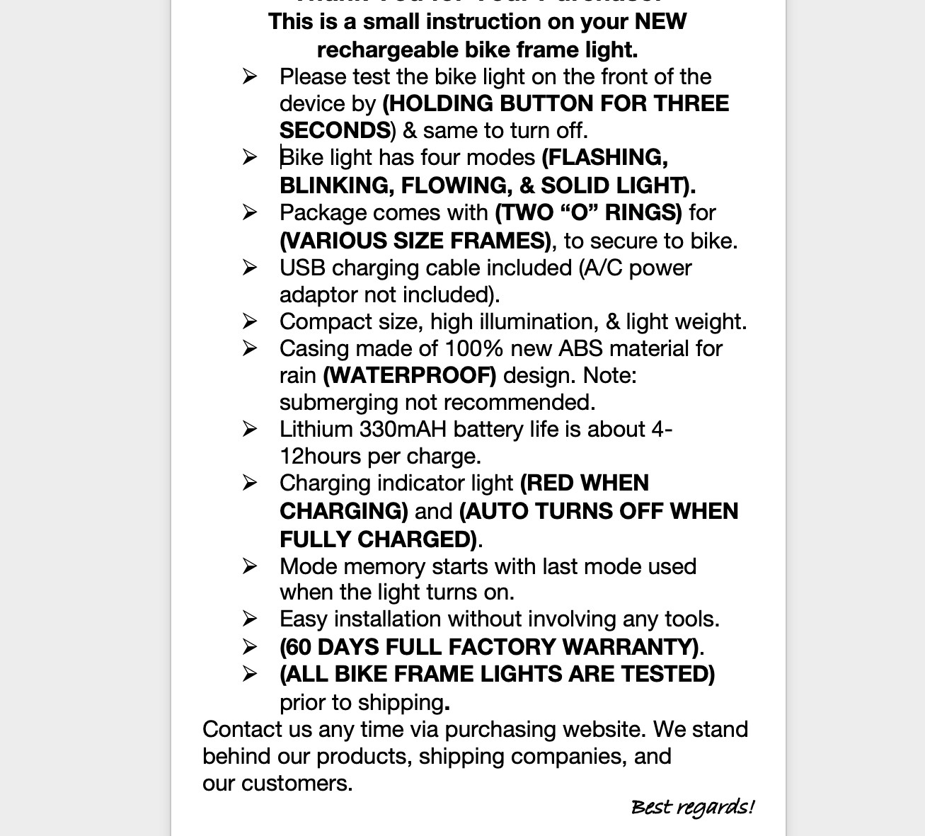 RECHARGEABLE LED FRAME Waterproof Flashing Modes Bike Bicycle Tail Light Safety